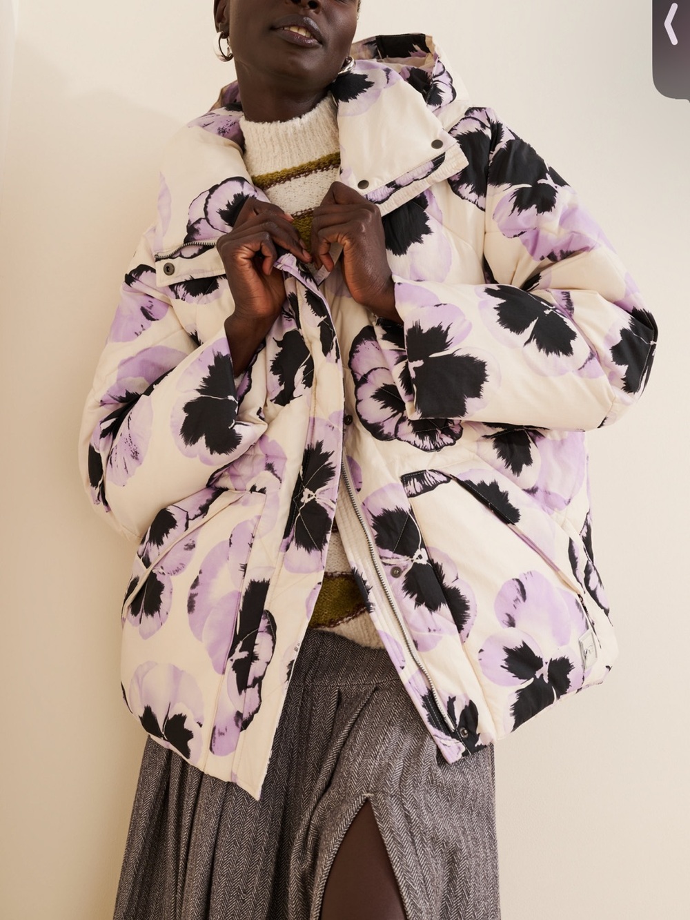 Cream & Lavender Floral Puffer Jacket